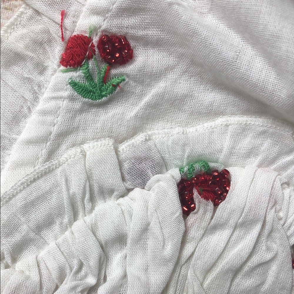 For Love And Lemons White Hand Beaded and Embroidered Cherry Halter Bralette - Picture 3 of 14